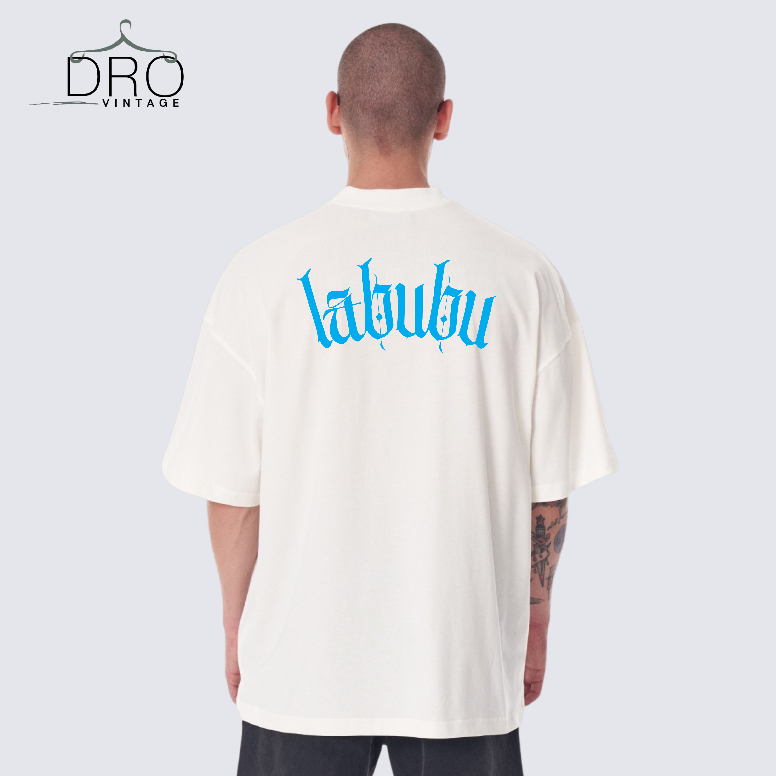 Dro Vintage Labubu Blue Bunny T-Shirt – Oversized Anime Streetwear for Men UAE