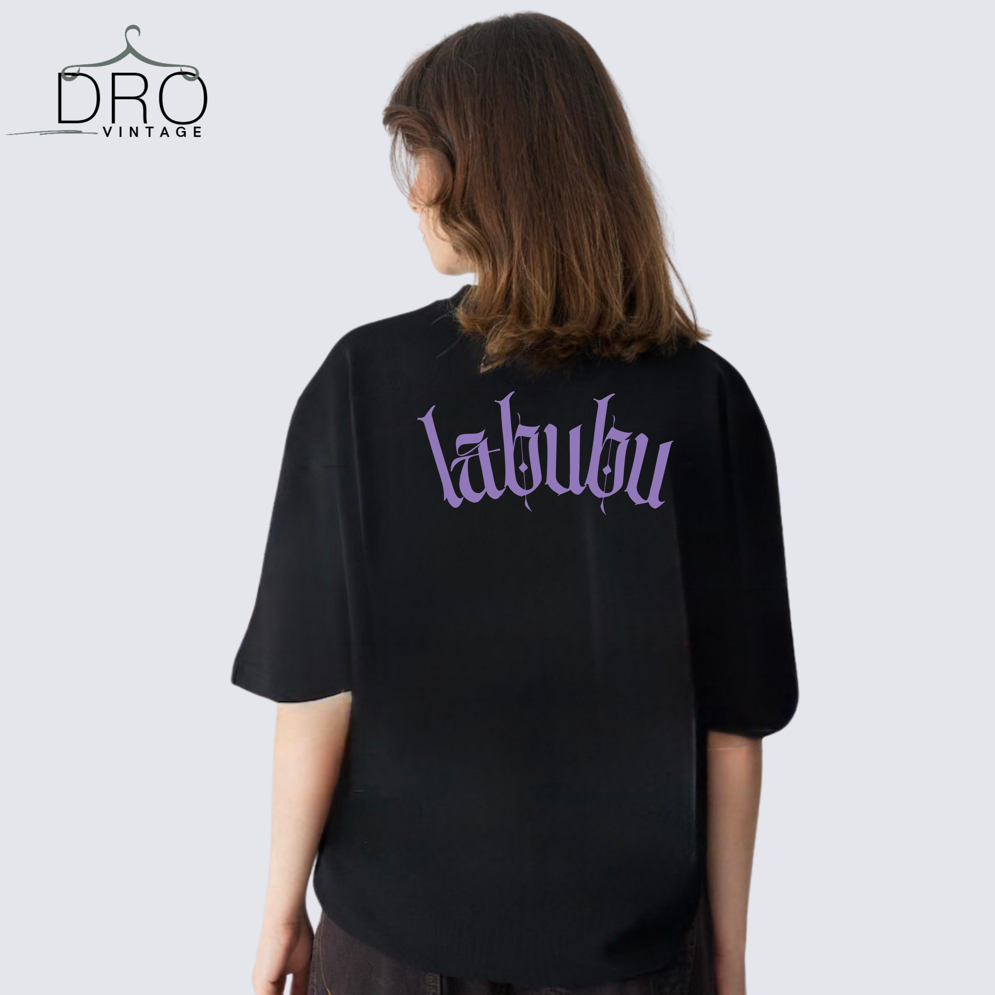 Dro Vintage Women purple Labubu Bunny Printed T-Shirt – Oversized Anime Street Wear T-shirt